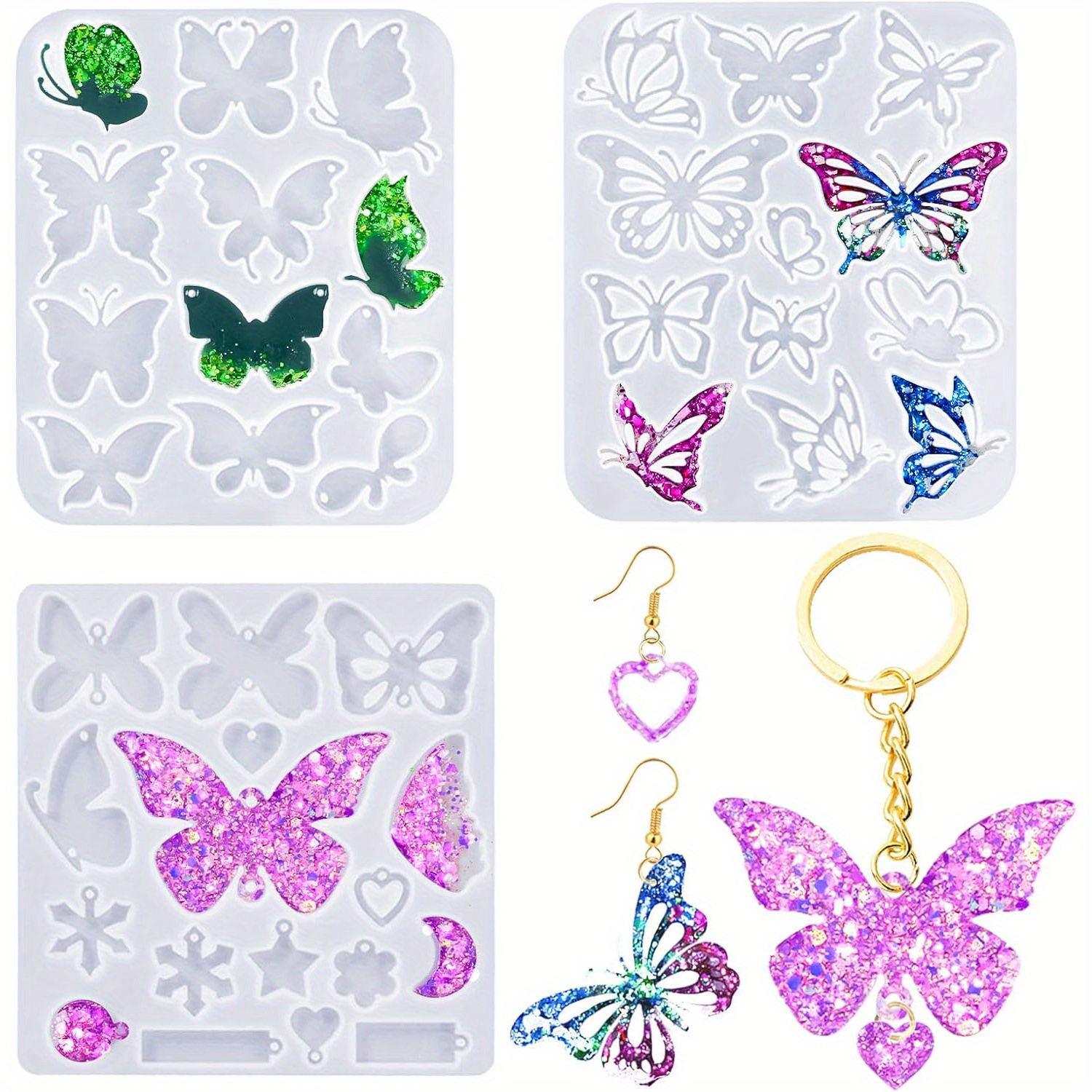 Image of 3pcs Resin Earring Molds - Flower Silicone Molds For Resin Earrings, Keychains, Necklaces& Pendants| Jewelry Craft Supplies For Halloween, Christmas, Thanksgiving, Valentine's Day Gifts