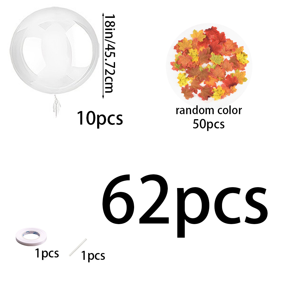 TEMU 62pcs Set, Autumn Maple Leaf Transparent Balloon Combination, Transparent Balloons 50pcs Random Colored Inflatable Straws , Suitable For