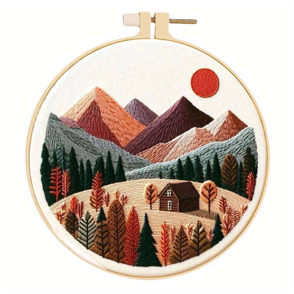 Image of Embroidery Kits With Hoop Landscape Design Diy Handicraft Embroidery Scenery Pattern Suitable For Beginners Adults Sewing Hobby Handmade Gift