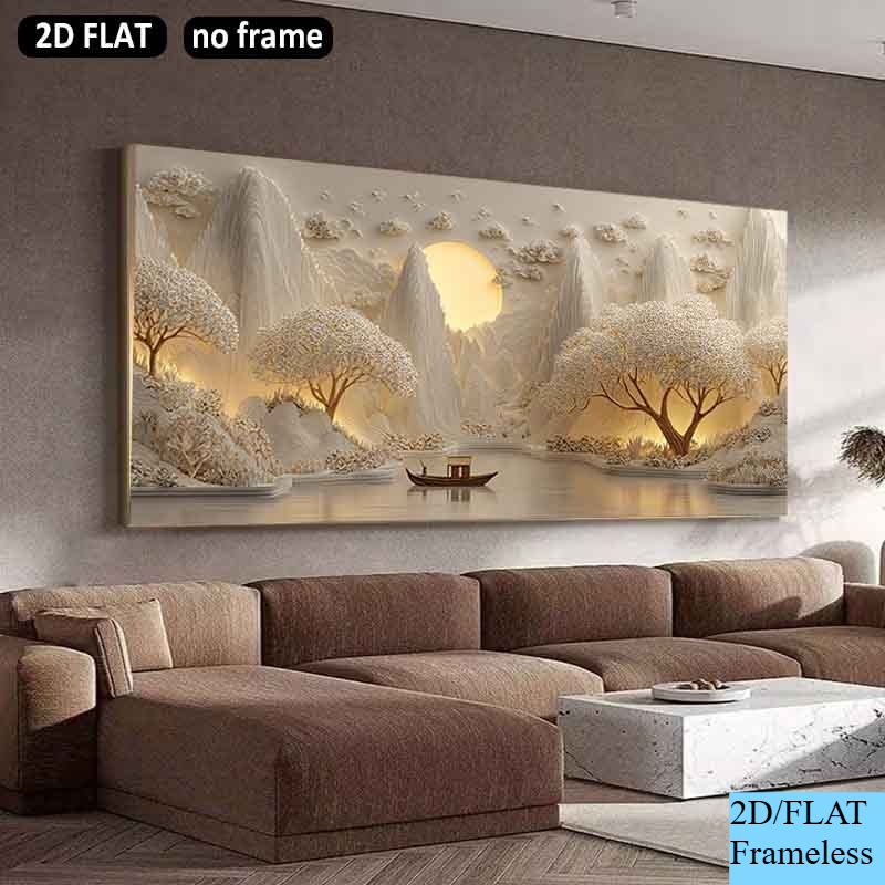 TEMU 2d Flat, 2d Flat, 2d/flat Decorative Painting, Decoration/23.6 .2 Inches/60 X 120 Cm Frameless Large Canvas Print Painting Lake And Small Boat