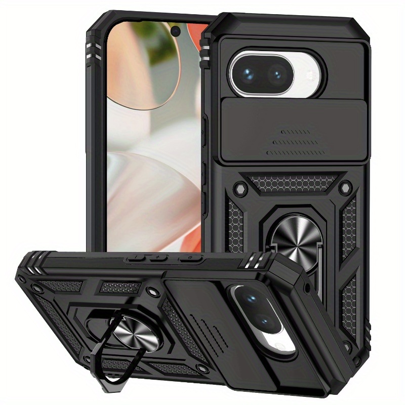 TEMU Shockproof Double Layer Metal Bracket Phone Case With Sliding Camera Cover For Google Pixel 6 6a 6pro 7 7a 7pro 8 8a 8pro 9 9a 9pro Xl Design