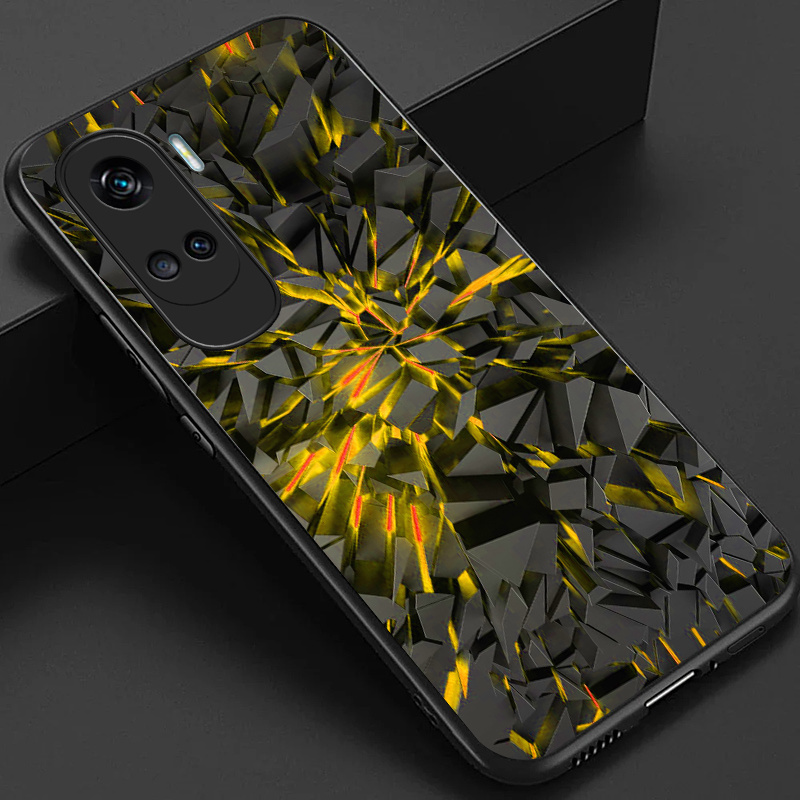 TEMU Case For Honor 90 Lite Nova X50i Phone Case, Cool Rocks Spout Flame Pattern Stylish Glossy Glass Back Cover Gift