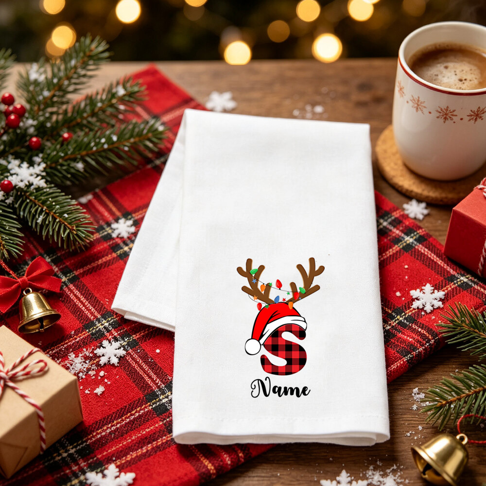 TEMU Personalized Christmas Napkins Custom Initials & Antler Design Suitable For Table Decor, Name Plates, Holiday Parties, Blanket/napkin For Home