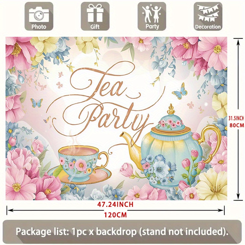 TEMU [party Banner] 1pc, Tea Party Background Decoration Background Photo Props, Polyester Banner Decor, Home Decor, Room Decor, Wall Decor, Party