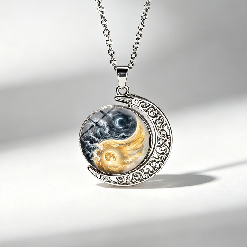 3pcs Yin Yang Necklace Earring Set with Moon Design