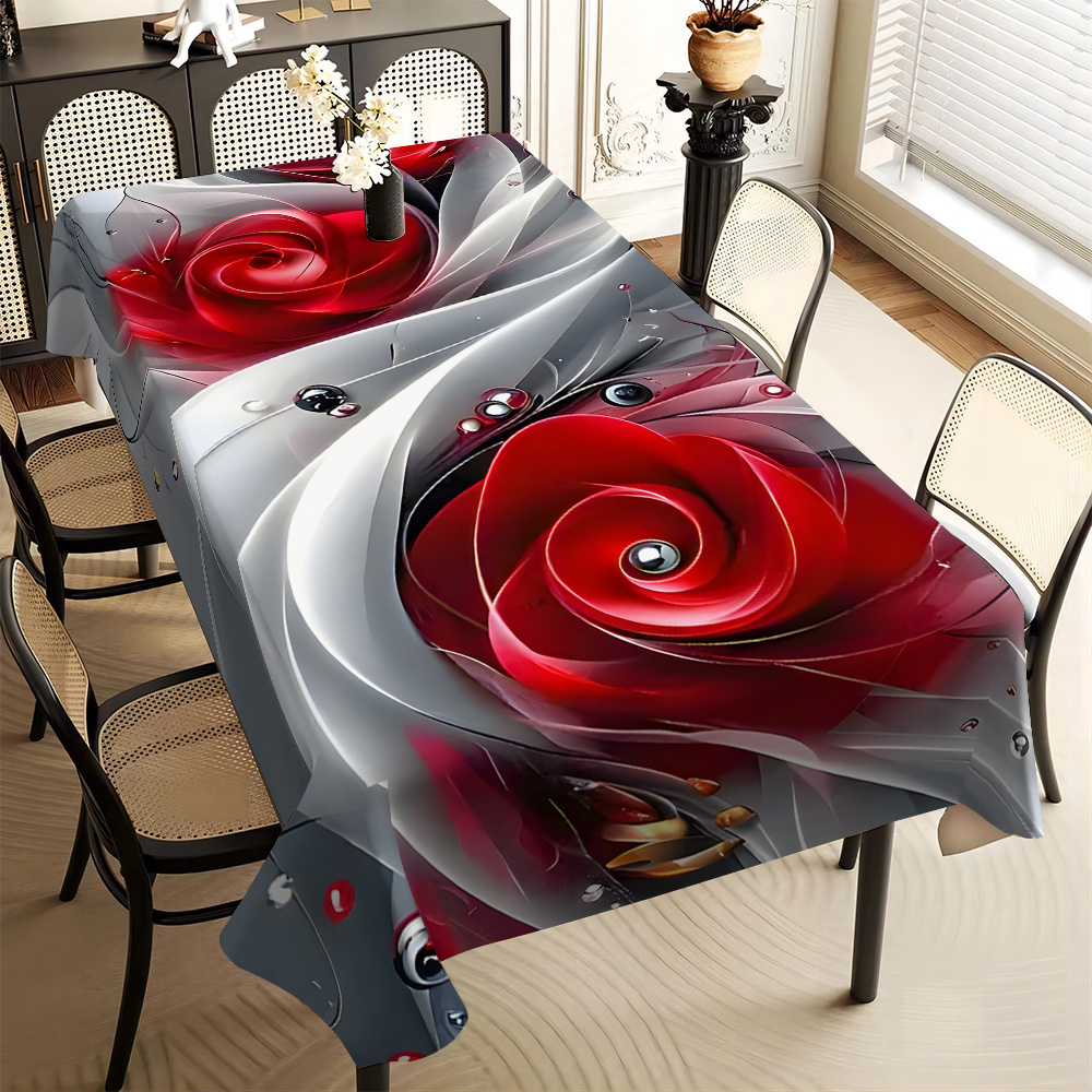 

Chic Love Rose Print Tablecloth - Stain-resistant, Modern & For Dining, Coffee Tables - Home, Restaurants, Holidays & Parties