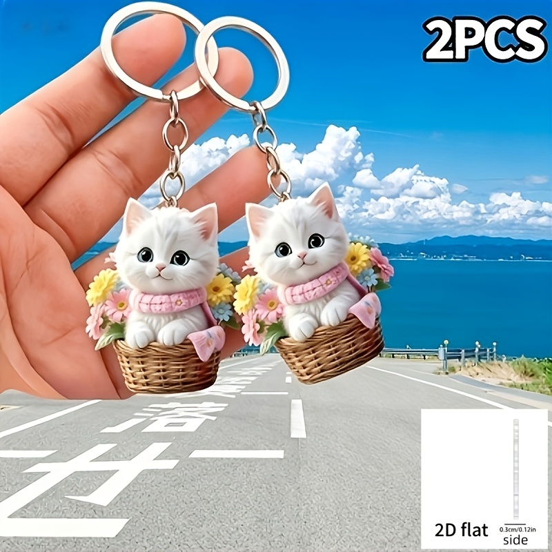 TEMU 2D Flat - 2er Set 2D Flat, Schön und Einfach, Vielseitiger Anhänger für Mehrere Szenen, Acryl Niedlicher und Bezaubernder Katzen- und