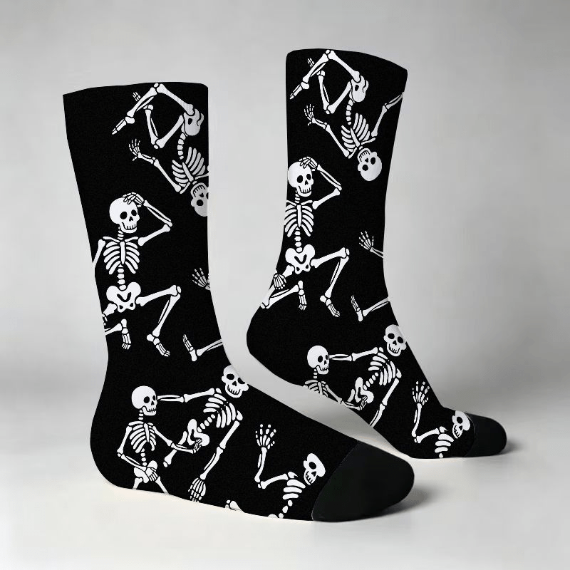 TEMU Halloween Dancing Skeleton Print, Black And White Monochrome Bone Pattern Ankle Socks For Men Women, Of The Dead Themed Casual Footwear, Soft
