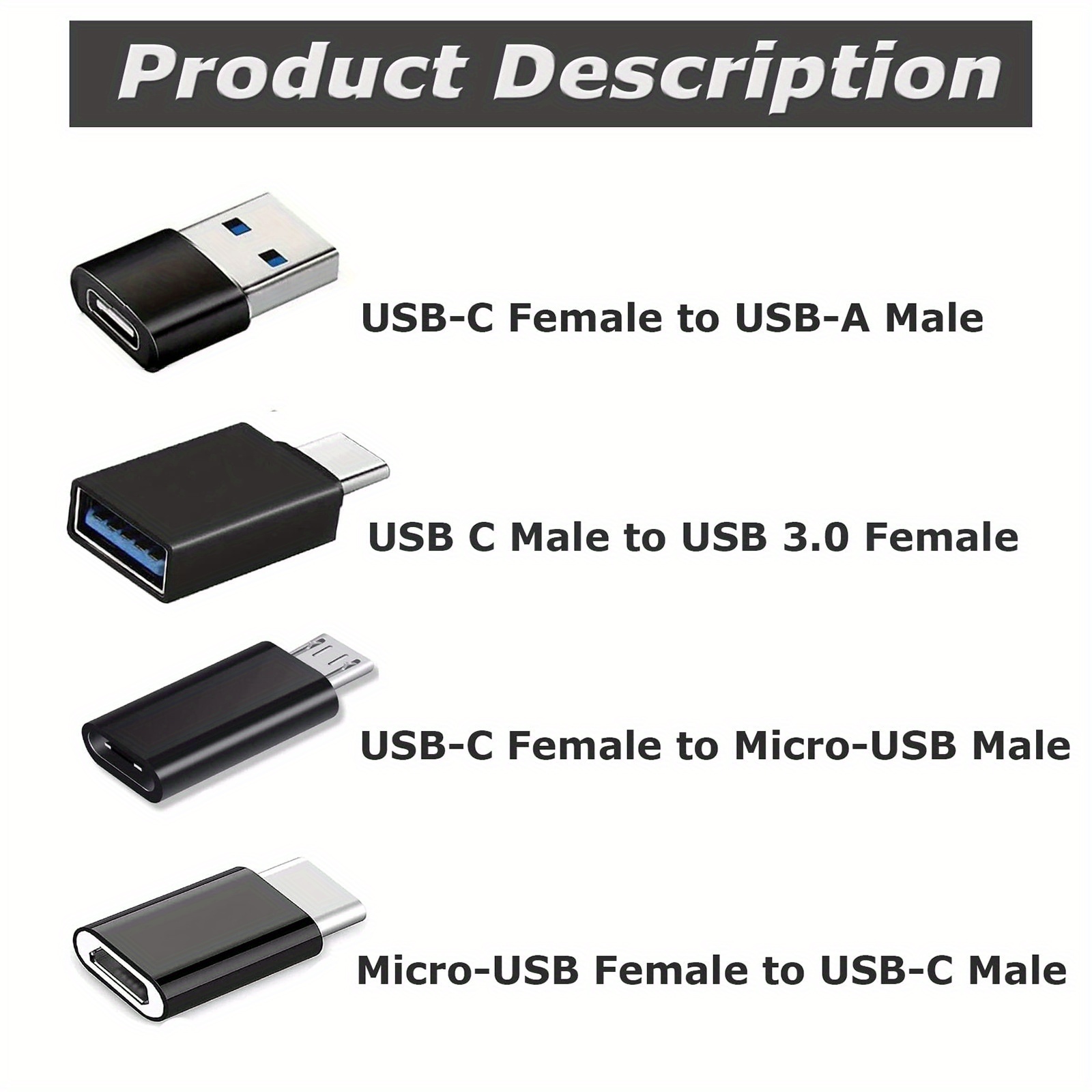 8pcs USB to USB C Adapter, USB Type C Female to USB Adapter, Micro USB to USB C Female Male Converter Connector, for Laptop Car Smartphone Headphone Mic PC