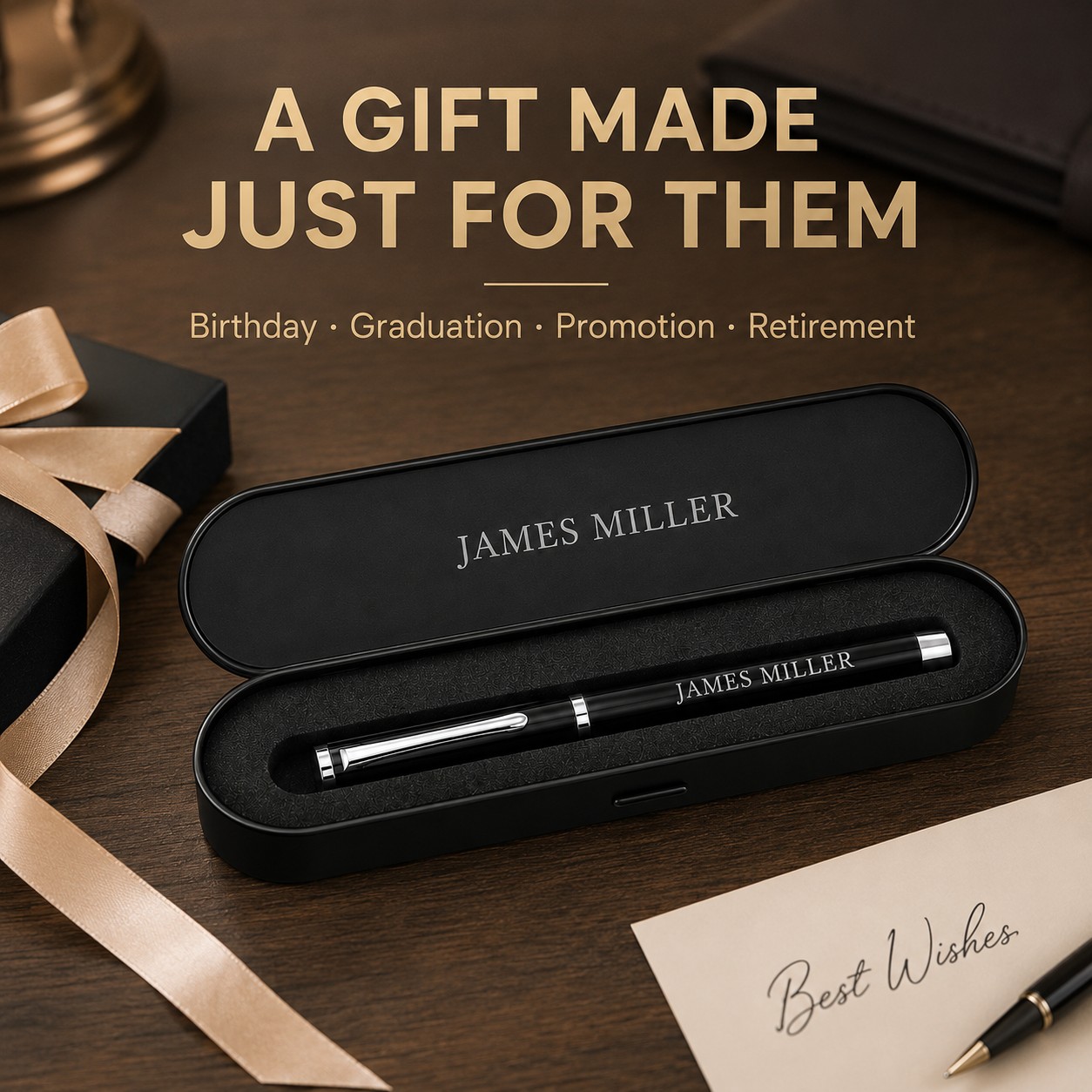 TEMU Personalized Ballpoint Pen & Gift Box Set, Custom Name Engraved Black Business Pen For Men, Personalized Gift For Dad, Husband, Boss, Teacher,