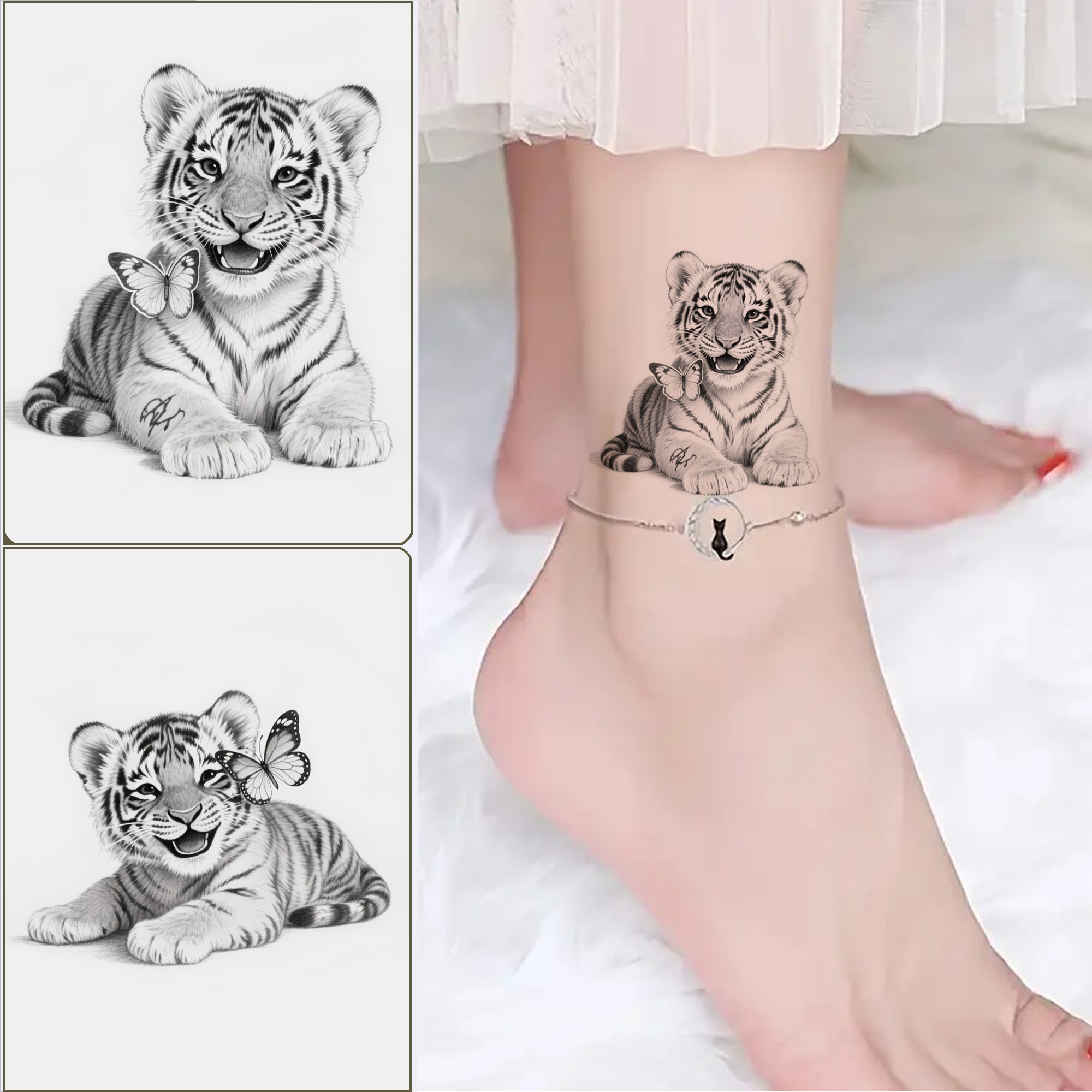 Image of 2 Sheets Tiger Temporary Tattoos Tattoo Body Art Stickers For Party Decor & Favors Fake Tattoos Neck Arm Chest For Women Men Adults