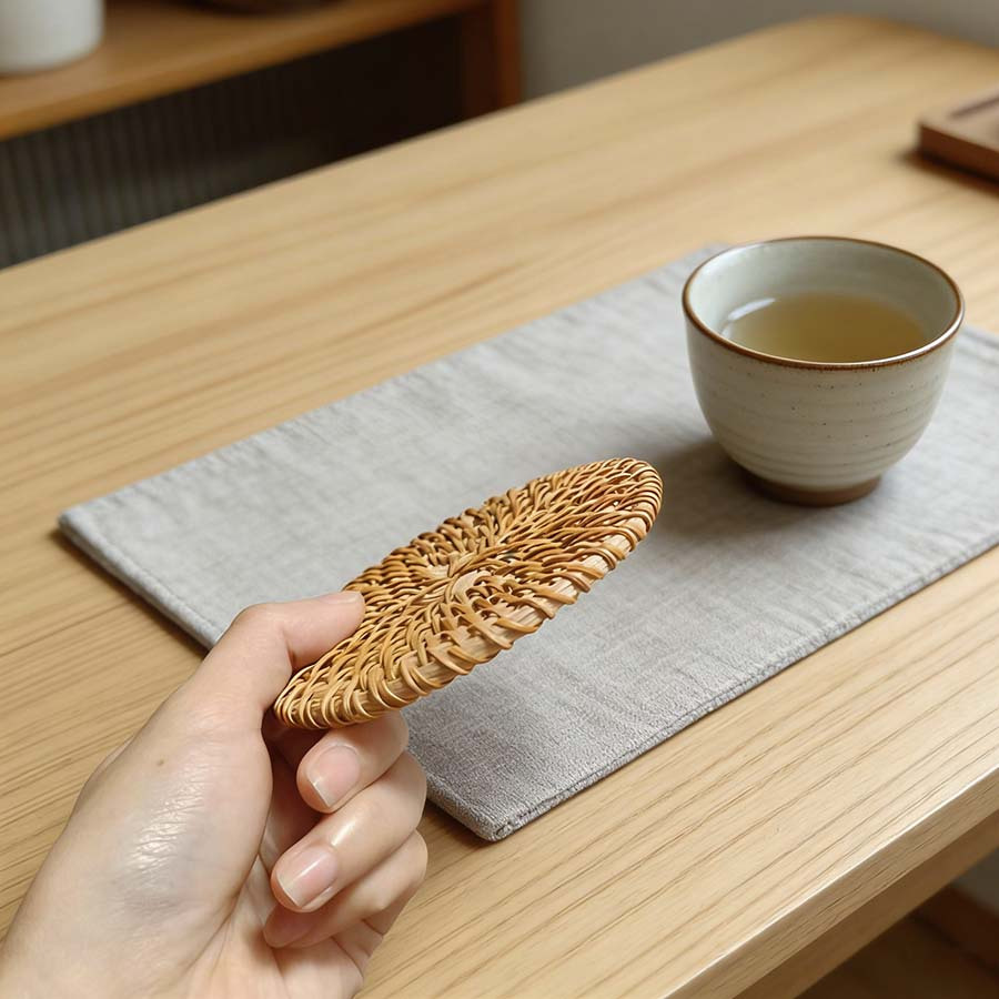 TEMU Posavasos Redondos de Ratán Estilo Vintage - Manteles Individuales de Tela Tejida Natural, Adecuados para Decoración del Hogar y Cocina,