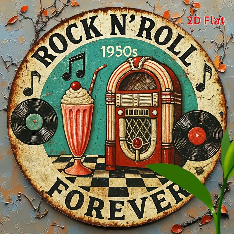 TEMU 2d Flat, 2d Flat , Vintage 1950s Rock And Roll Wall Decor - Vintage Truck And Rock And Roll Sign, Wooden Wall Decoration, Suitable For Home,