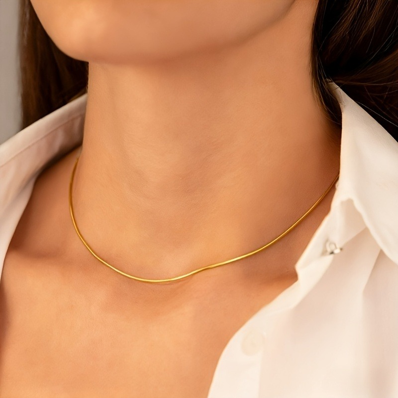 Women's 18K Gold Plated Snake Bone Chain Necklace, Stackable