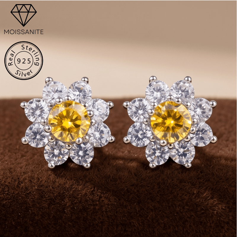 Women's 0.5/1/2/3 Carat Moissanite Sunflower Stud Earrings