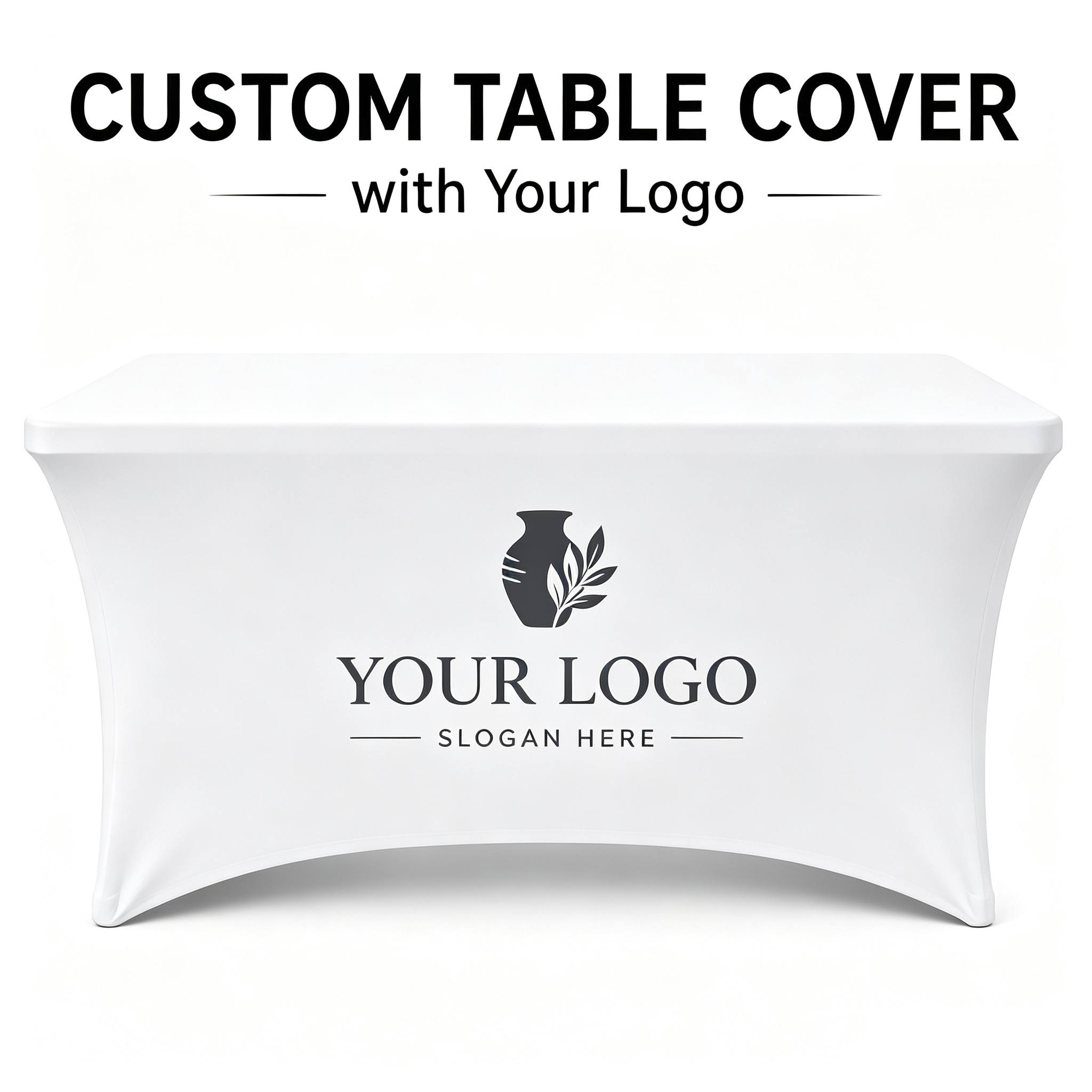 TEMU 1pc Custom Logo Tablecloth, Stretchable Elastic Tablecloth, Suitable For 4ft 6ft 8ft Folding Tables, Fabric For Trade Show Decoration, Suitable
