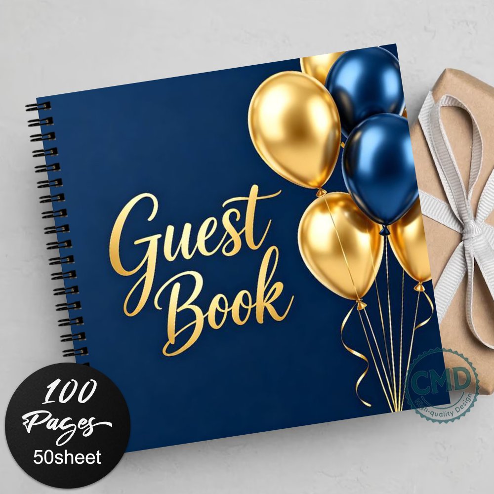 TEMU 1pc Guest Book For Weddings Graduations Golden And Navy Balloons Themed Guestbook For Recording Events Bridal Showers Funerals Anniversaries