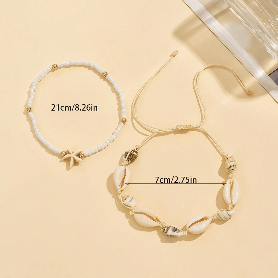 2pcs Summer Marine Style Shell Star Anklet Set for Women