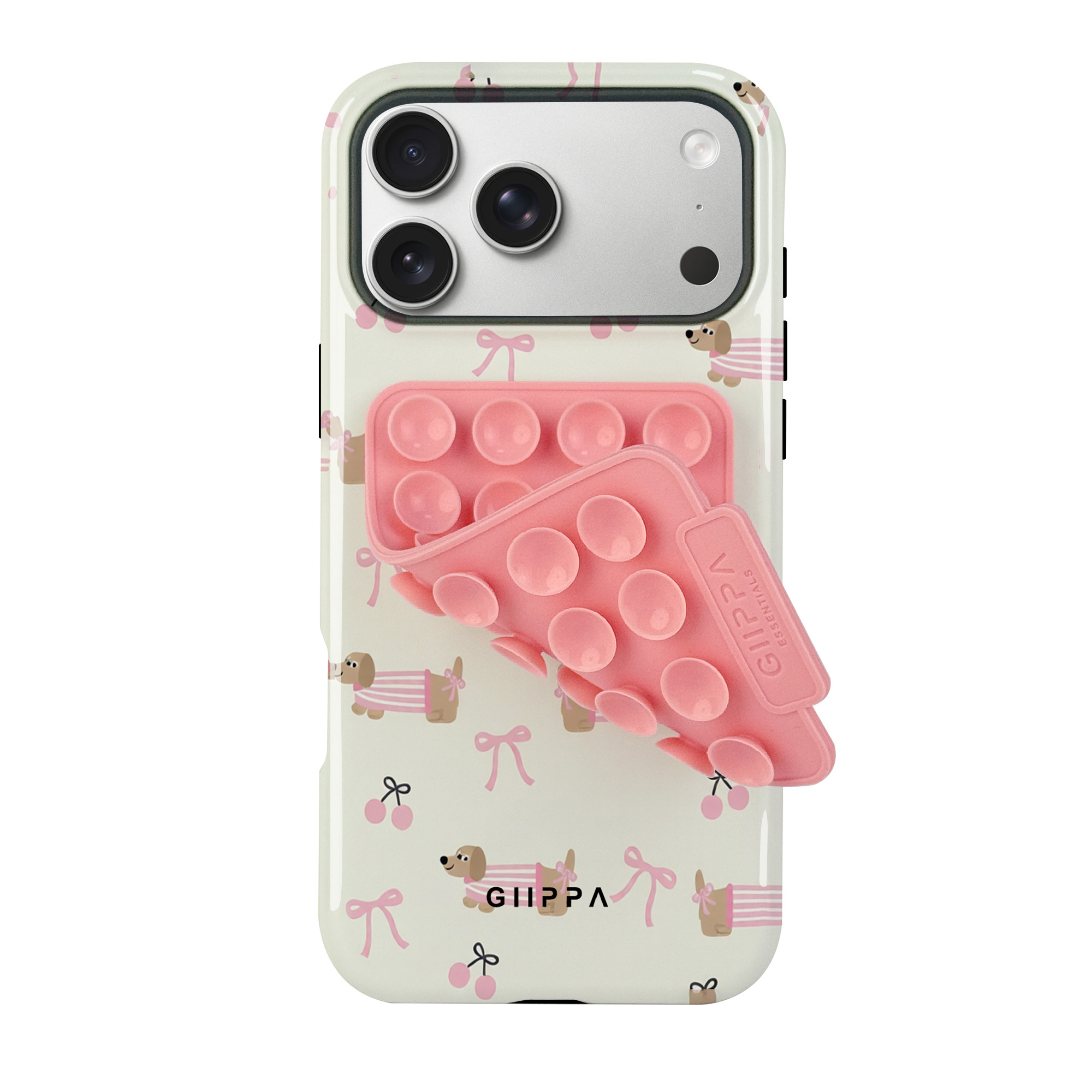 TEMU Phone Case - Blush Glossy 2-in-1 Film Case And Pink Suction Cup Set/tough Dual Layer/superior Protection/durable/phone Case For Iphone