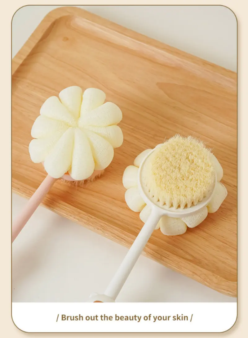 2 in 1 long handle shower brush luffa sponge with bear grip soft dense bristles anti slip hanging design for gentle exfoliating back scrub ergonomic bath shower tool shower accessories bathing accessory bathroom decor body scrubber hygienic material personal hygiene Product details 4