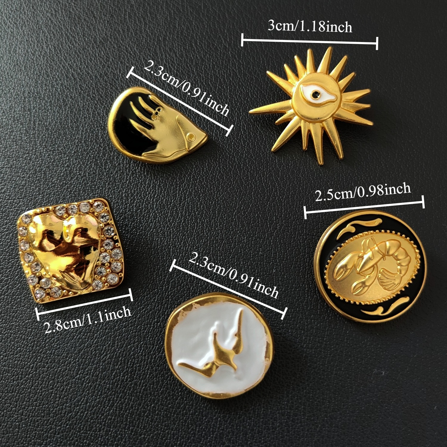 5-Pack Unique Assorted Golden Geometric Buttons