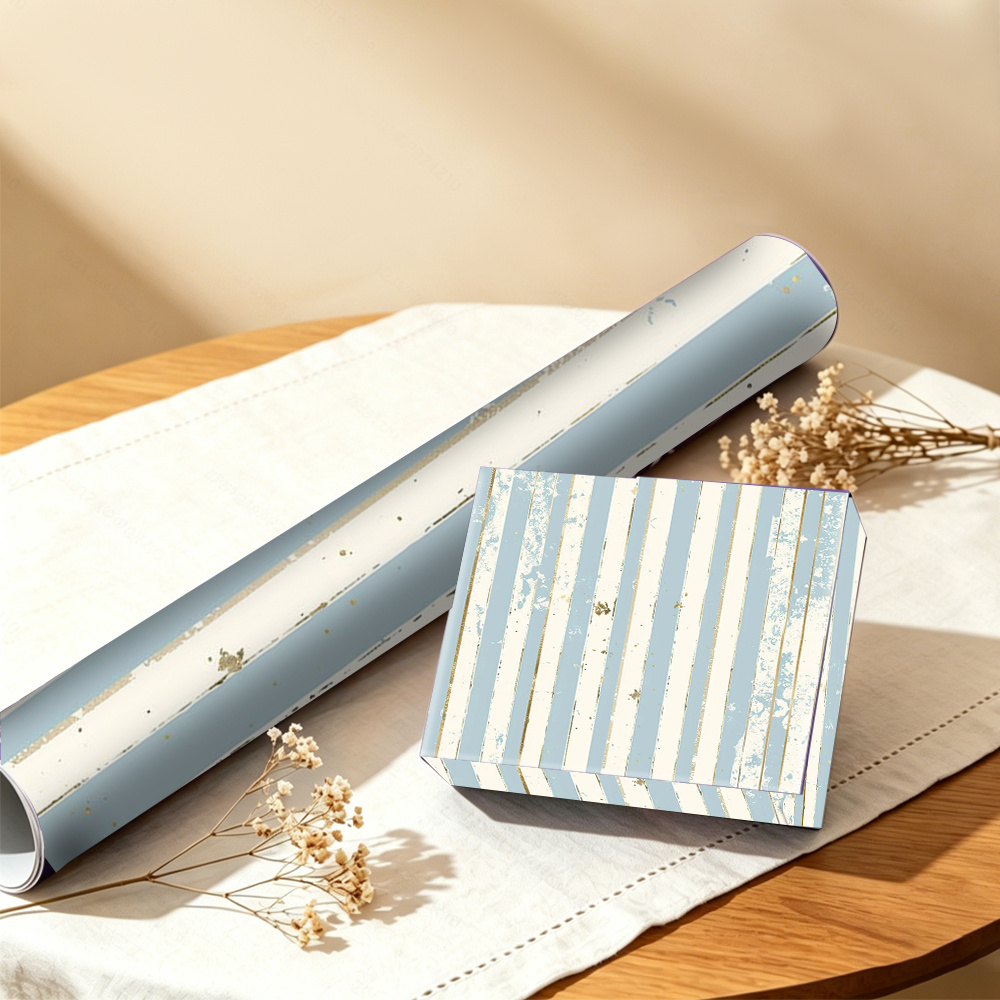 TEMU 1 Roll, 2d 19.69x118.11in Vintage Blue And White Vertical Striped Distressed Wrapping Paper, Ideal For Birthday Gift Boxes, Bridesmaid Gifts,
