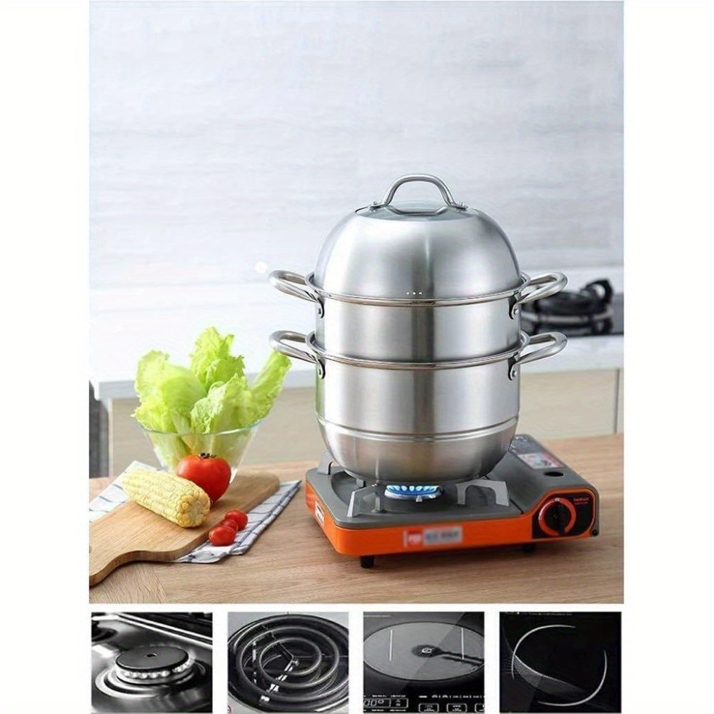 versatile stainless steel steamer set with non stick cooker tempered glass lid ventilation   home kitchens multi layer composite bottom details 6