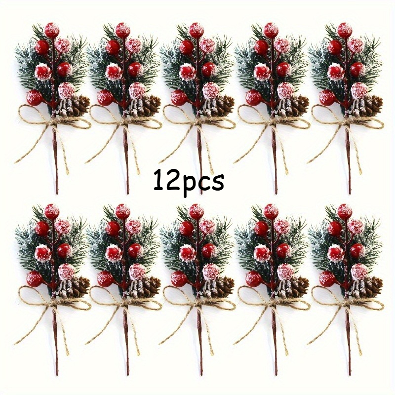 TEMU Ensemble de 12 décorations artificielles d'arbre de Noël en aiguilles de pin avec fausses , parfait pour une décoration festive de fête à