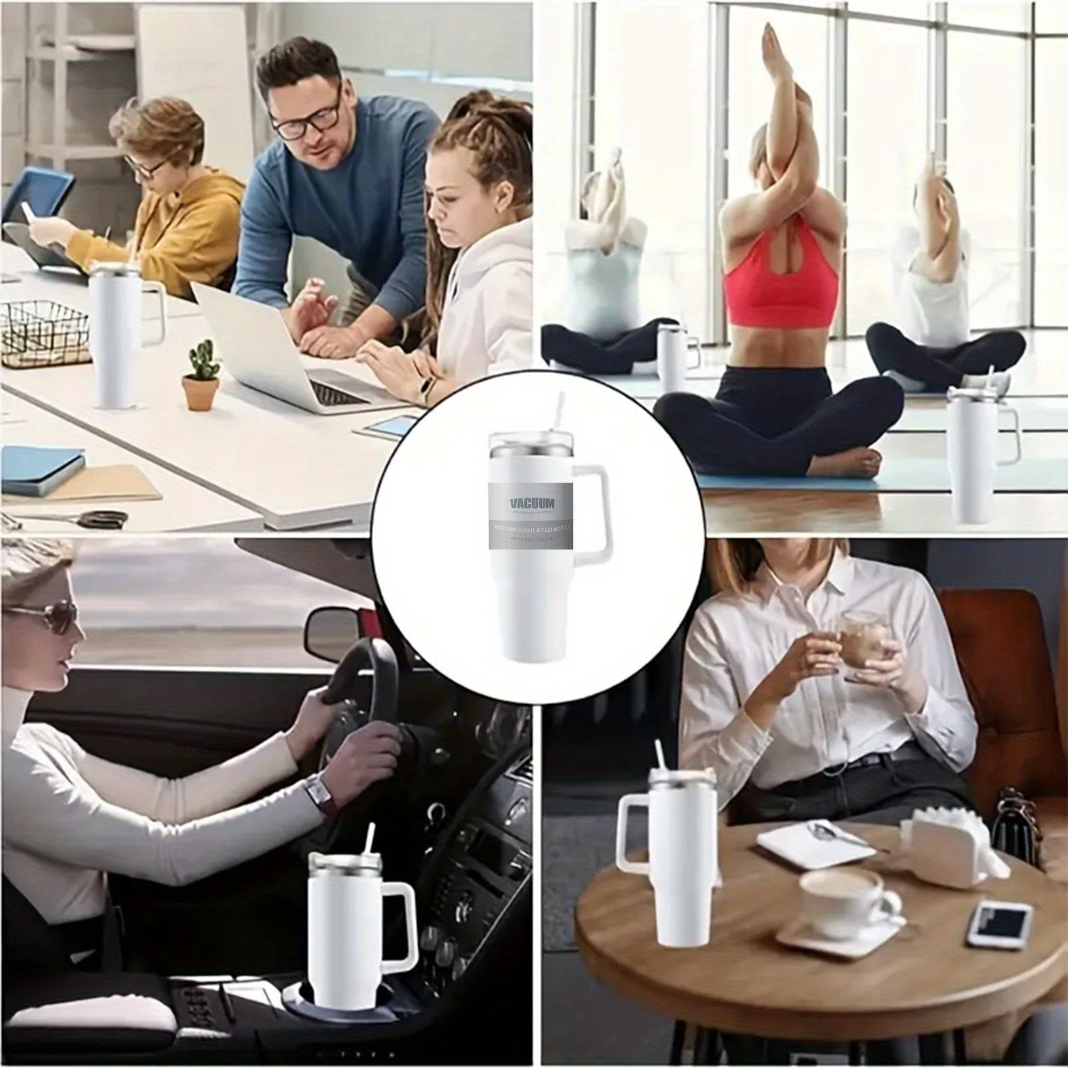 1 nova dvostruka čelična termo boca sa ručkom, poklopcem i slamkom - održava piće toplim 24 sata, hladnim 24 sata - idealno za ledeni čaj, kafu, kampovanje, putovanja i fitnes