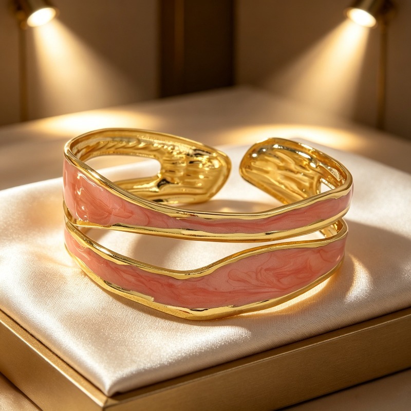 Women's Light Luxury Double Hoop Twisted Pattern Open C-Shaped Bangle Bracelet