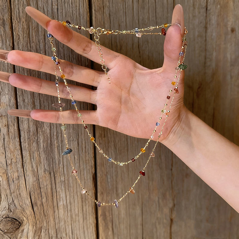 TEMU 1 Collier pour femme , minimaliste et polyvalent à double couche avec chaînes en pierres artificielles colorées irrégulières, adapté pour un
