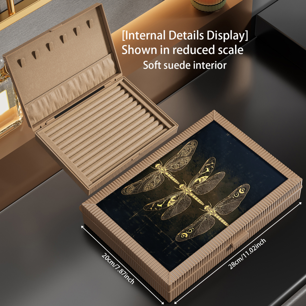 Flip-top Velvet Jewelry Box with Dragonfly Pattern Design