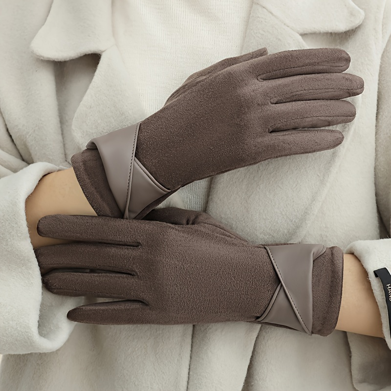 

1pc Gants Élégants pour Femmes avec Écran Tactile, Chauds en Hiver, Doublure en Polyester, Élastiques, Couleur Unie, Design Nœud, Tissage Respirant, Convient pour Loisirs, Cyclisme, Conduite