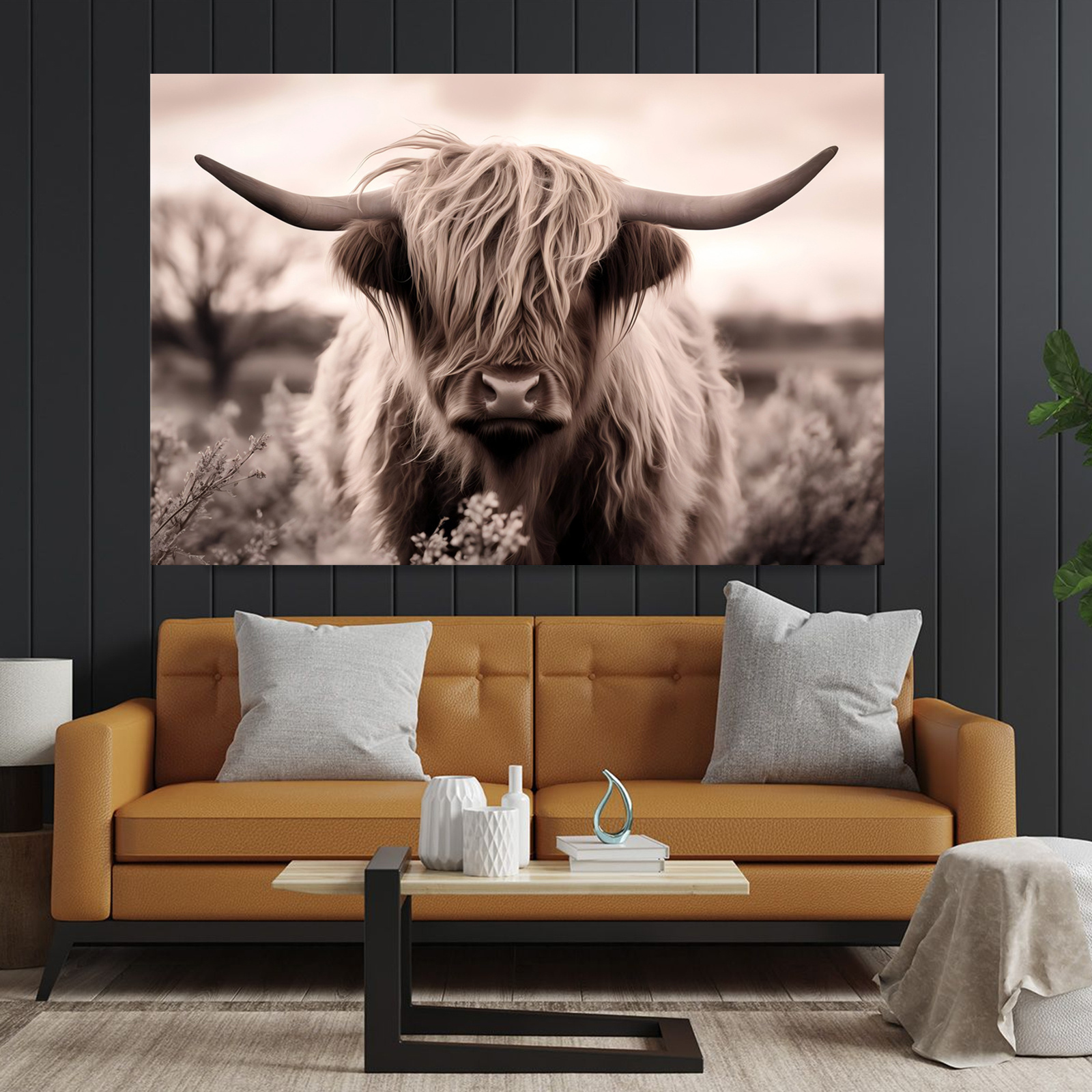 

2d 1pc Wooden Highland Cow Canvas Wall Art, Animal Poster, Rustic Wall Decor, Farmhouse Art Decor, Animals Wall Art Canvas