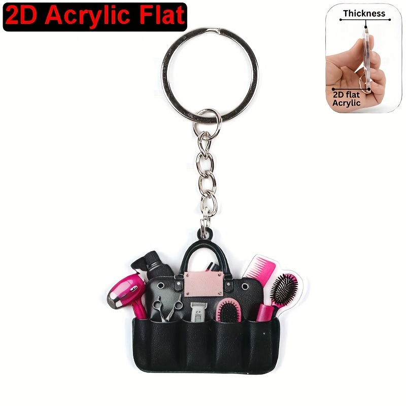TEMU Portachiavi 2D piatto, 1 pz, set di attrezzi da in acrilico, per le feste e le vacanze per barbieri, nessuna elettricit� richiesta, unisex, 2D