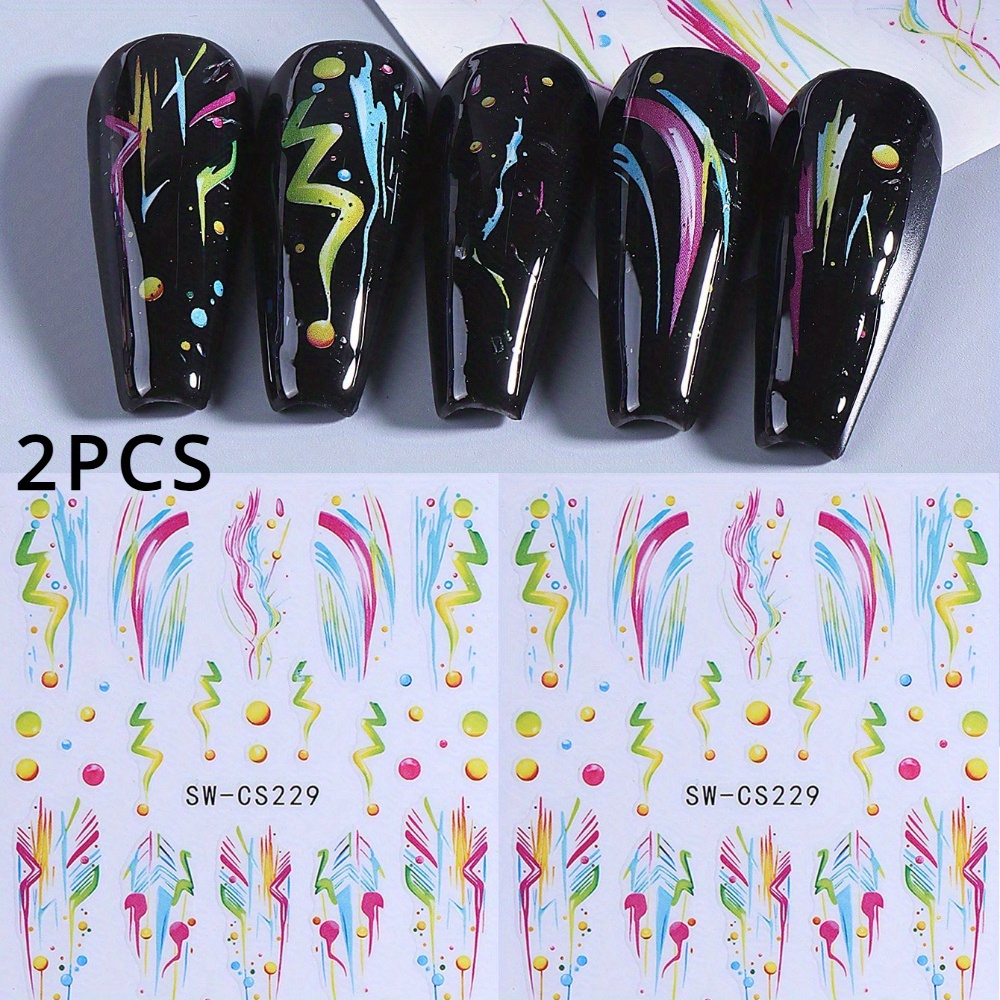 Set Of 2 Vibrant Graffiti-style Nail Art Stickers Featuring Line , Perfect For Nail Decoration