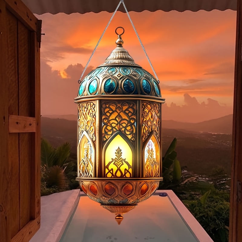 

1pc Classic Acrylic Hanging Lantern Ornament - 6"x10" Eid Decorative Suncatcher, No Electricity Needed, Featherless, Ideal For Ramadan, Home, Porch, Wall, Window Decoration