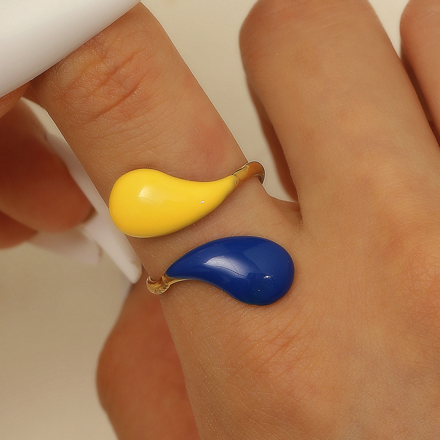 TEMU 1pc 18k Gold-plated Teardrop Ring - Adjustable () Bohemian/elegant, Wearable For Parties/weddings/gifts, Openable For - Women’s Fashion Ring For