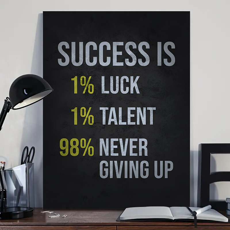 TEMU 1pc Motivational Wooden Framed Canvas - Inspirational Success Quote Canvas Art With Waterproof Coating, Ready-to-hang Wall Decoration For Home,