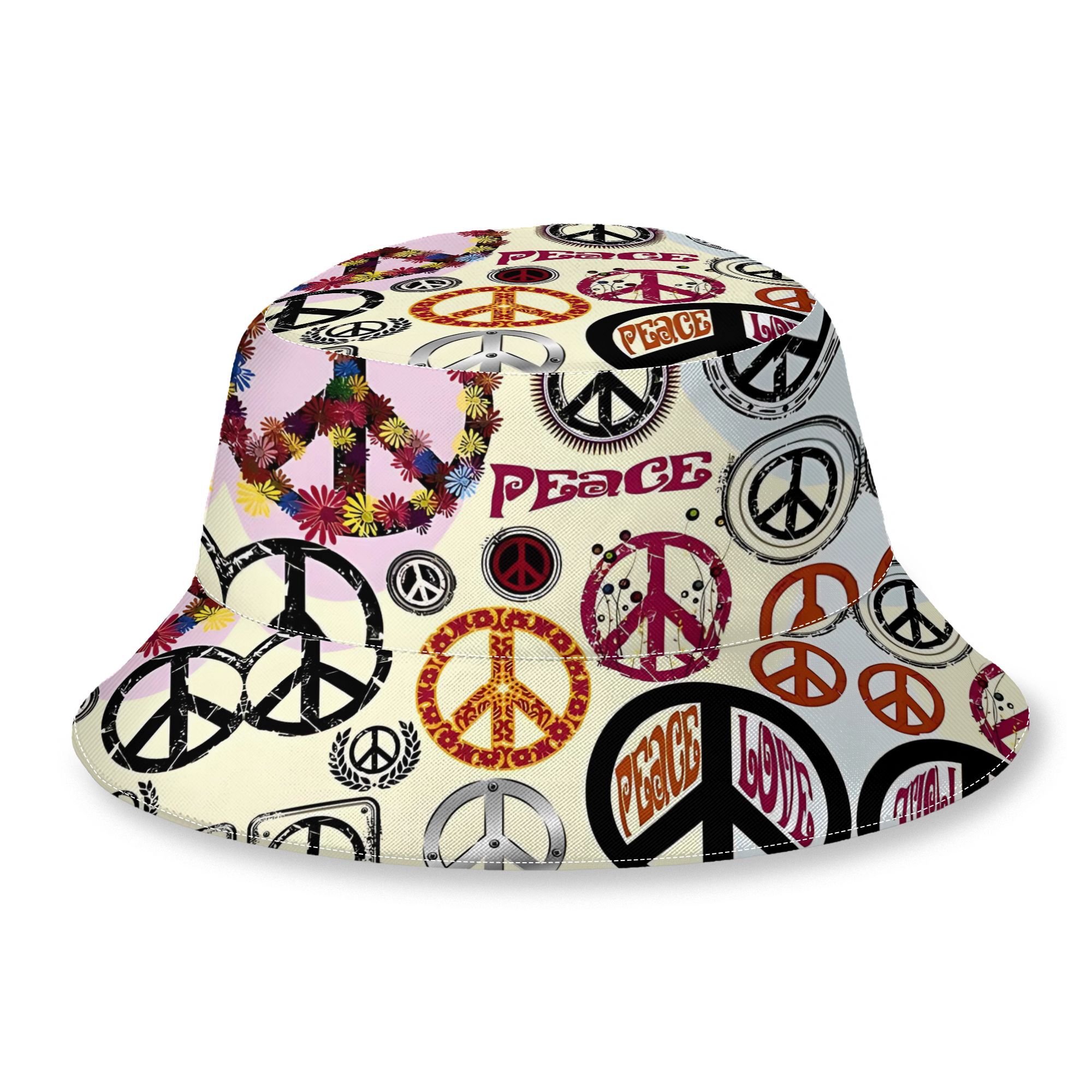 TEMU Flower Power Peace And Love Hippie New Large Brimmed Fisherman Hat, Small Face, Sun And Sunshade Hat, Breathable And Versatile Empty Top, A