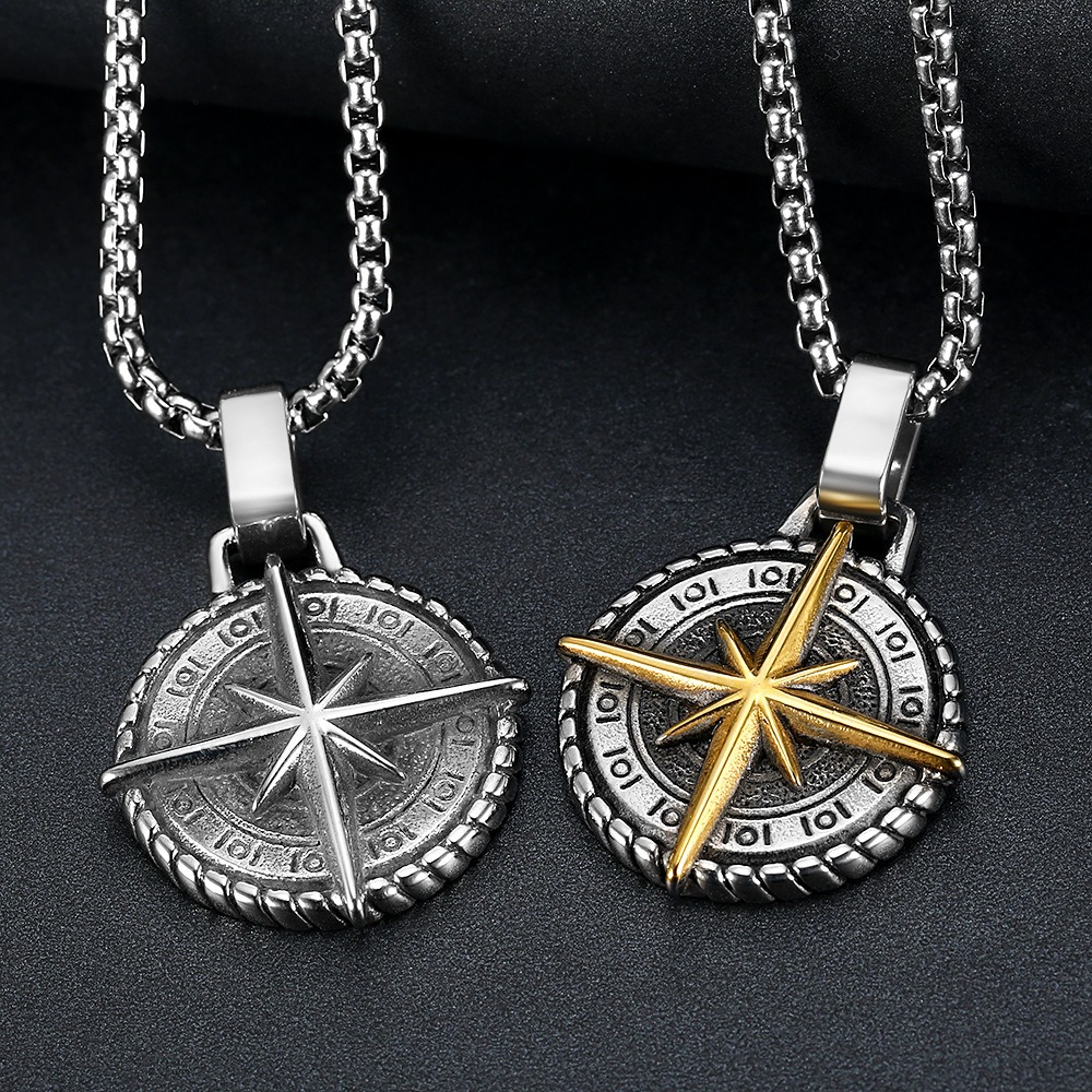 Men's Retro Compass Pendant Necklace, Nautical Gift
