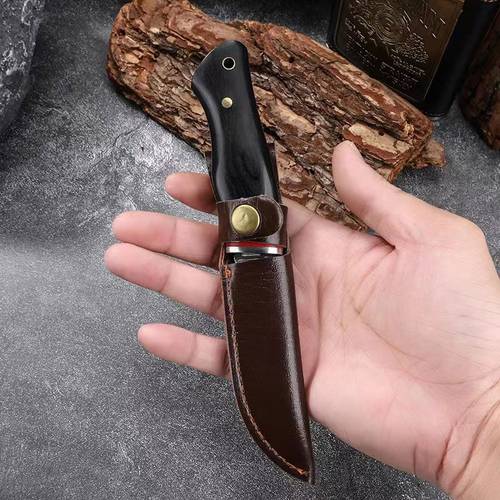damascus stainless steel fixed blade knife lightweight multi purpose tool with leather sheath for camping fishing and outdoor activities