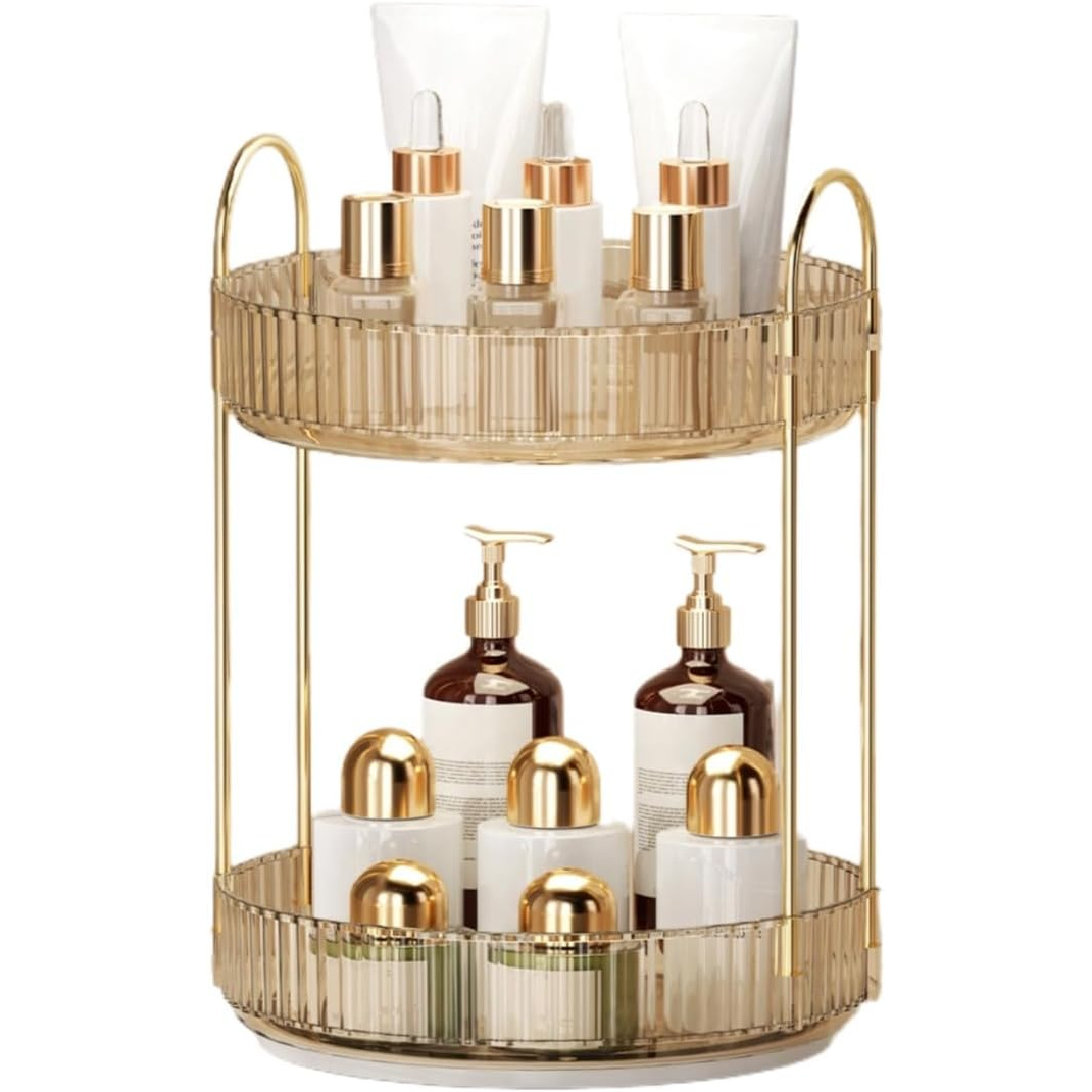 TEMU 360 Degree Rotating Bathroom Storage Cabinet, Vanity Organizer With 1 Tier, 2 Tiers Large Capacity Makeup And Skincare Organizer, Rotating Cosmetic And Toiletry Shelf