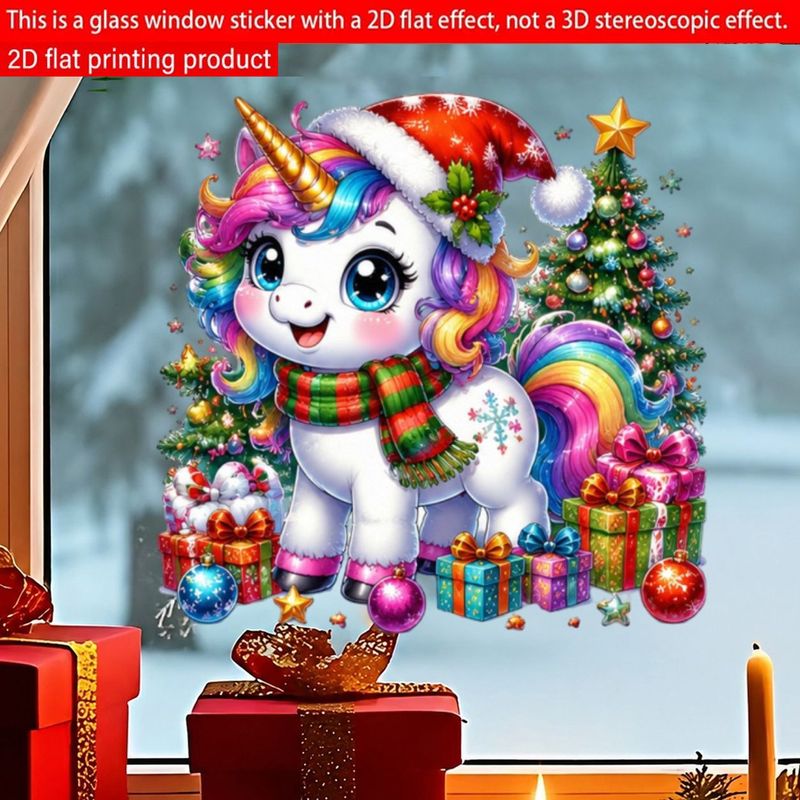 item picture 2d flat 1pc 2d flat pattern christmas window cling electrostatic sticker window decal glass decal window decoration christmas   tree pattern glass film   and removable high quality sticker reusable double sided