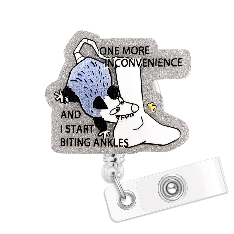 TEMU Enrouleur de badge rétractable 2D, avec un design humoristique de Didelphidae (opossum), parfait pour les infirmières, les étudiants en soins