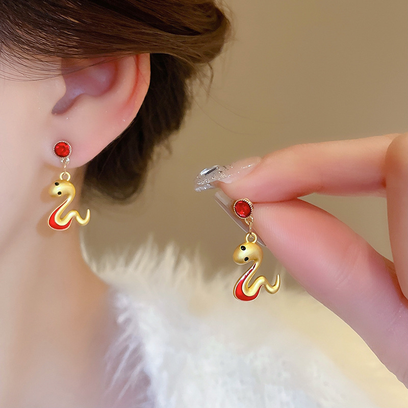 

1 Pair Elegant Chinese Style Snake Drop Earrings, Alloy With Rhinestones, 925 Sterling Silver Ear Needle, Twisted Design, No Feather, For Daily & Gift , Fashion Jewelry