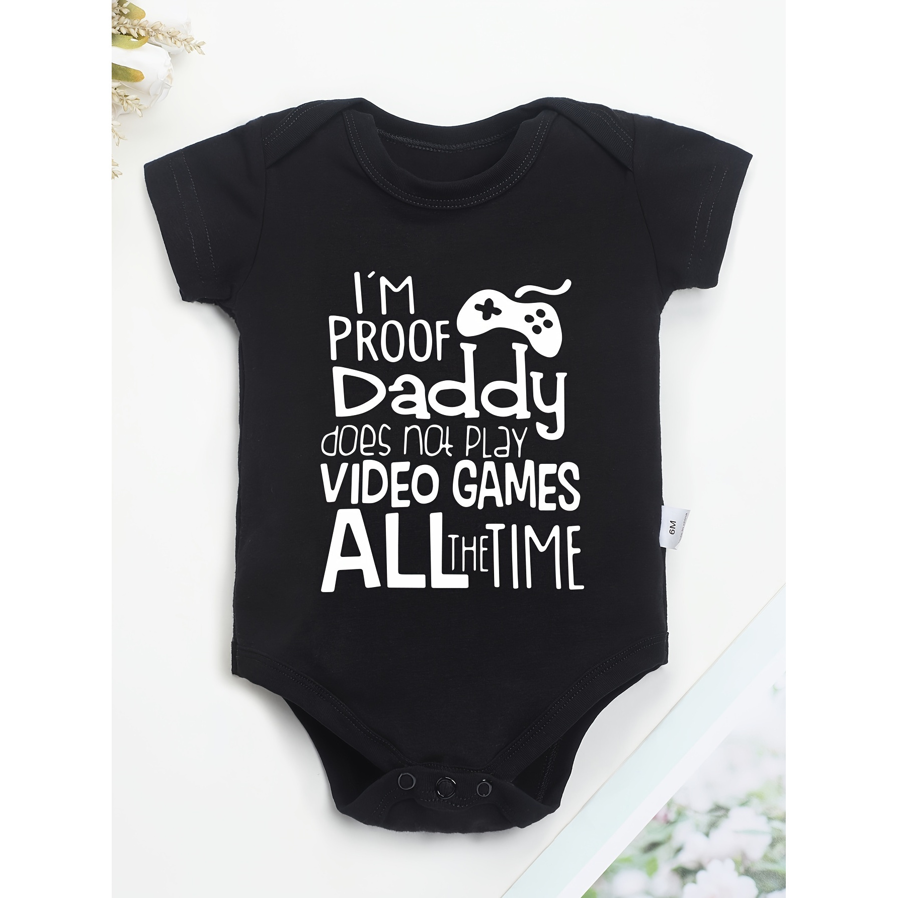 

Cotton Baby Jumpsuit, I'm Proof Daddy Does Not Play Video Game Letter Prints, Soft Casual Round Neck Baby Jumpsuit, For Outdoor