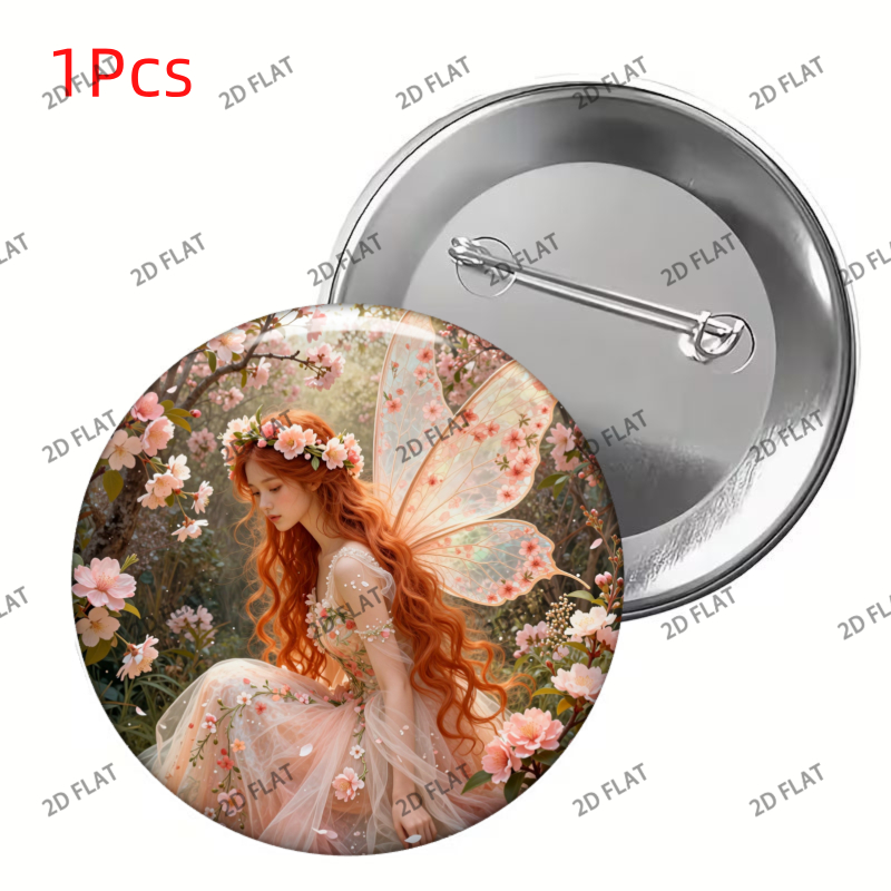 TEMU 2d Flat, 2d Design: Fairy With Flowers And Wings- Vintage- Badge, Durable And Stylish, Suitable For Clothes, Backpacks, Hats, Pants, A Perfect