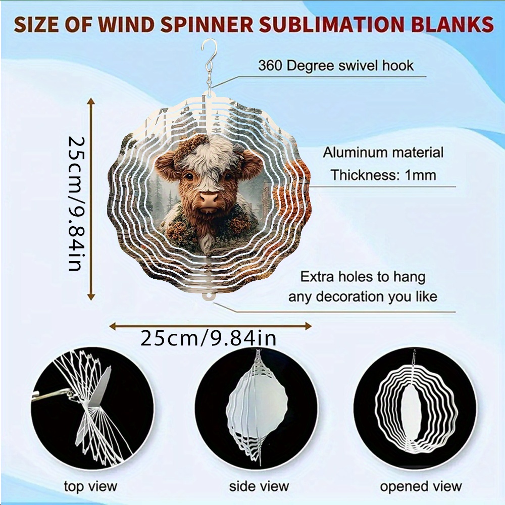 TEMU A Stunning Highland Cow Print Metal 3d Spinning Wind Chime With A 360° Rotating Hook A Vibrant Artistic Effect, Making It Decorating Gardens, ,