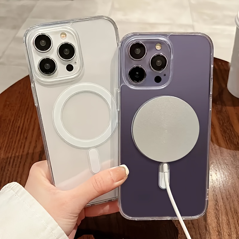 TEMU Phone Case - 1pc Clear Magnetic Phone Case, Shockproof Anti-scratch Protective Cover With Strong Magnetic Ring, Raised And Reinforced Corners,